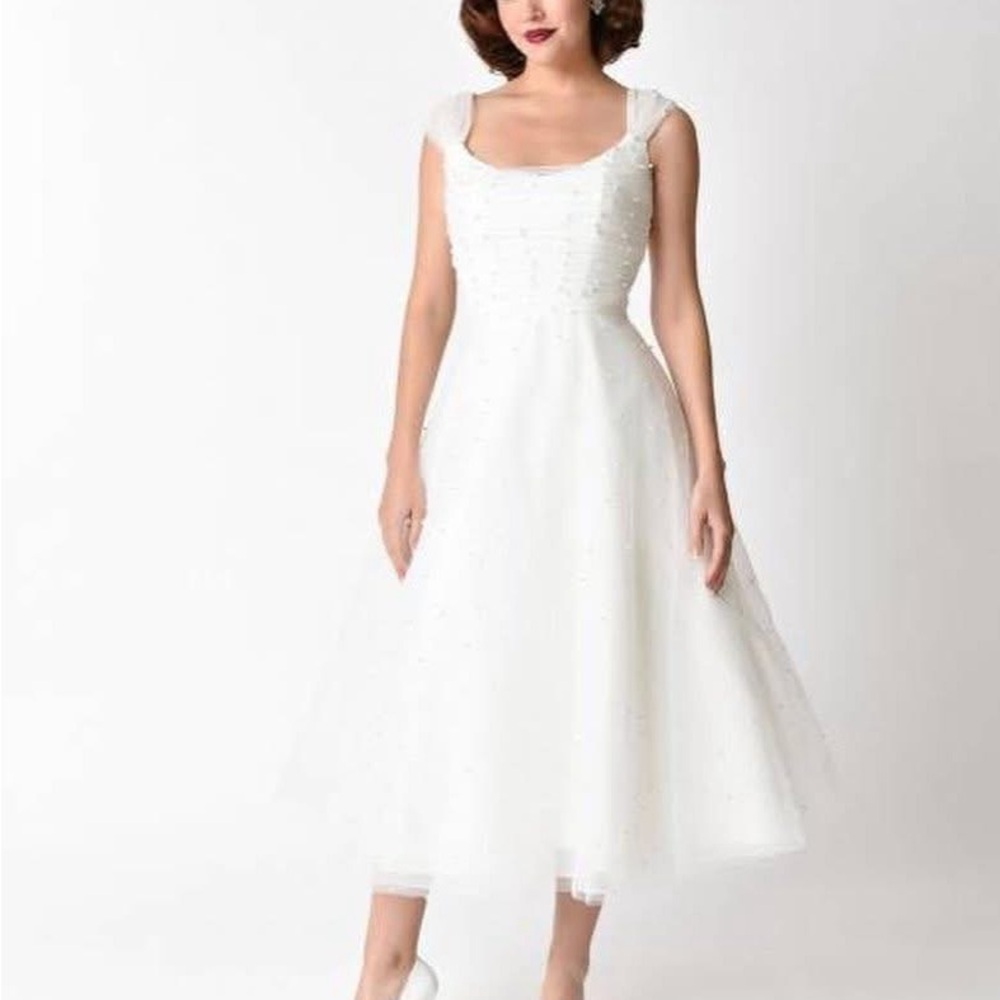 Voodoo Vixen White Tea-Length Wedding Dress